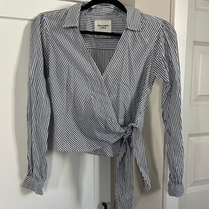 Abercrombie & Fitch Blue Striped Wrap Top